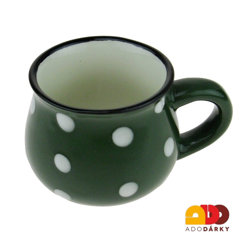 Hrneček moka zelený s bílými puntíky 75 ml
