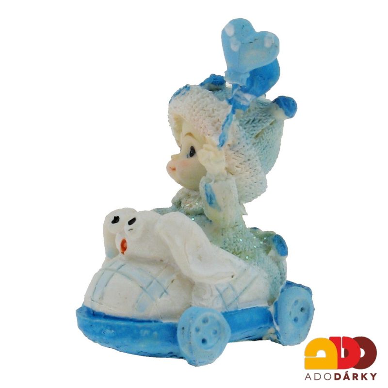 Figurka miminka - kluk v kočárku s pejskem 7,5 cm