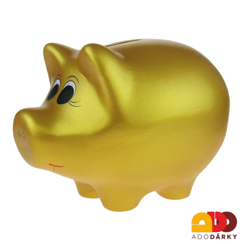 Pokladnička prasátko střední zlaté 24 cm