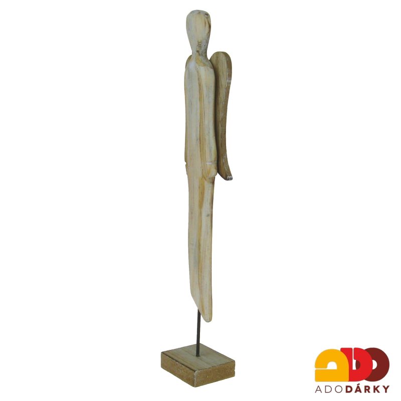 Anděl dřevěný úzký vysoký přírodní 33,5 cm