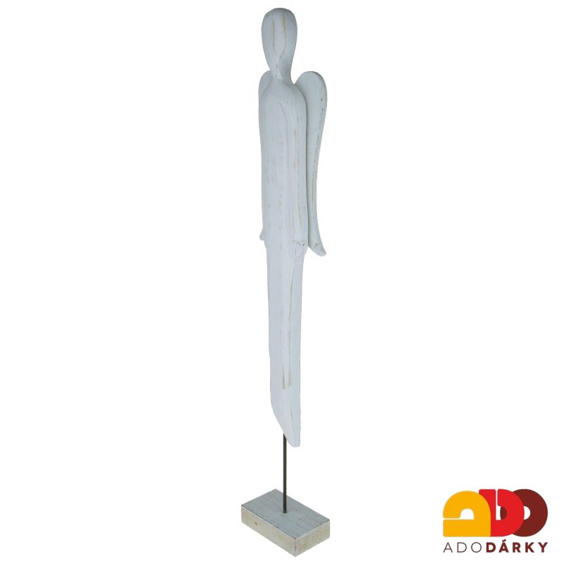 Anděl dřevěný úzký vysoký bílý 62,5 cm