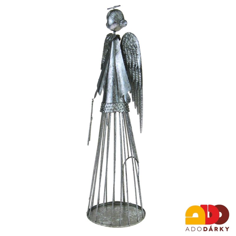 Stříbrný plechový anděl s hvězdičkou v ruce 32 cm