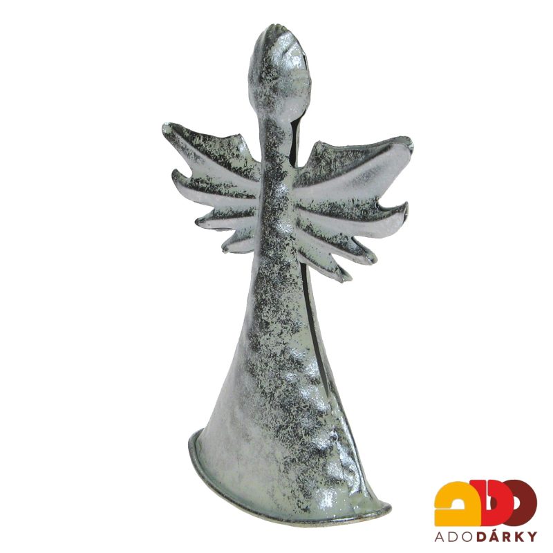 Plechový anděl houpající se stříbrný 20,5 cm