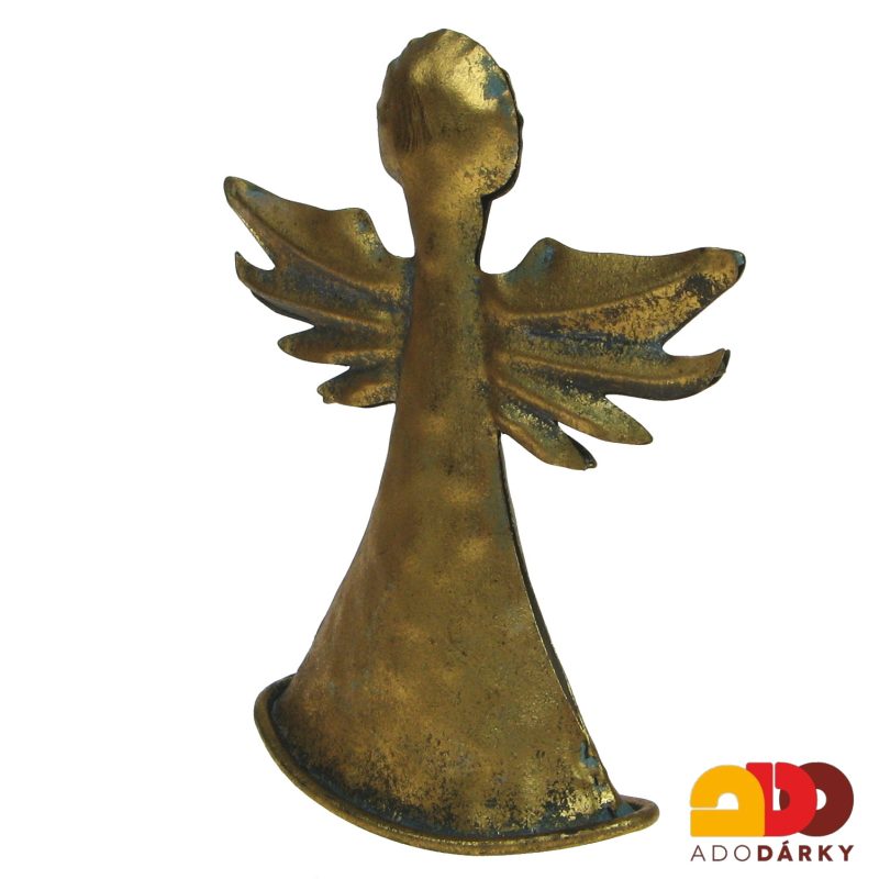 Plechový anděl houpající se zlatý 15,5 cm