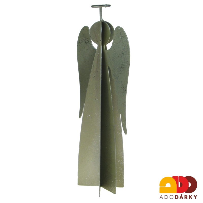 Kovový anděl stříbrno-zlatý z více plátů 25 cm