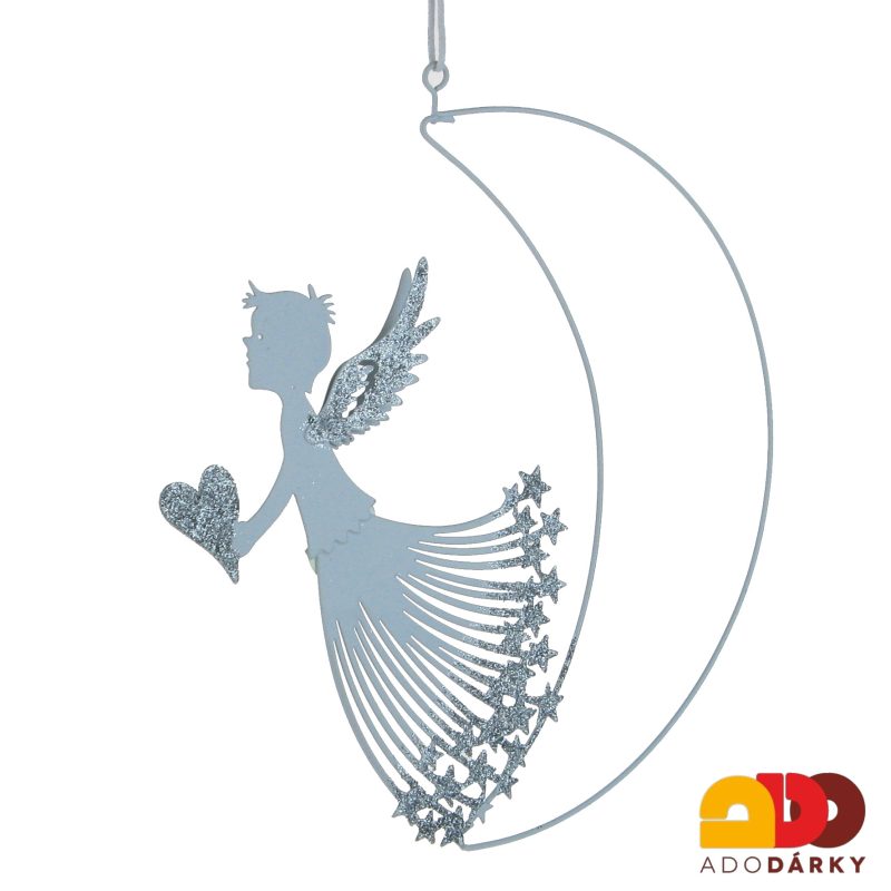 Anděl se srdcem na měsíci - závěs 21 cm