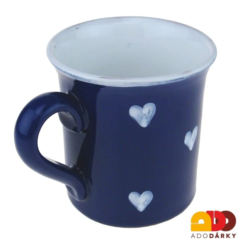 Hrnek rovný modrý s bílými srdíčky 0,35 l