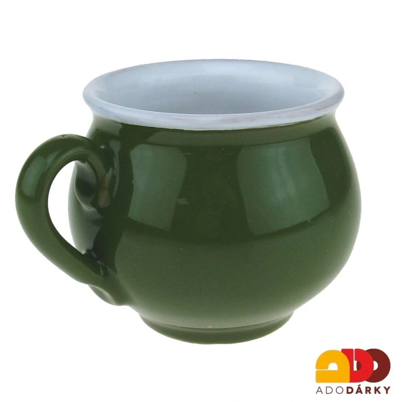 Hrnek baňatý zelený s dvěma kytičkami 0,2l