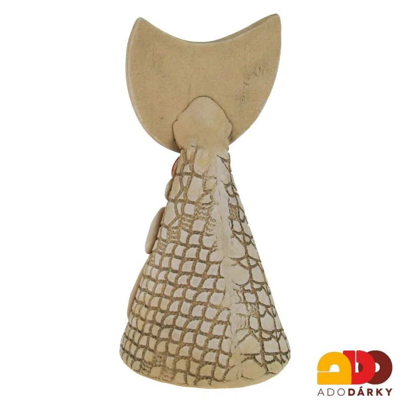 Zvonek kočka se srdcem, beruškou, čtyřlístkem a bílou květinkou 18 cm