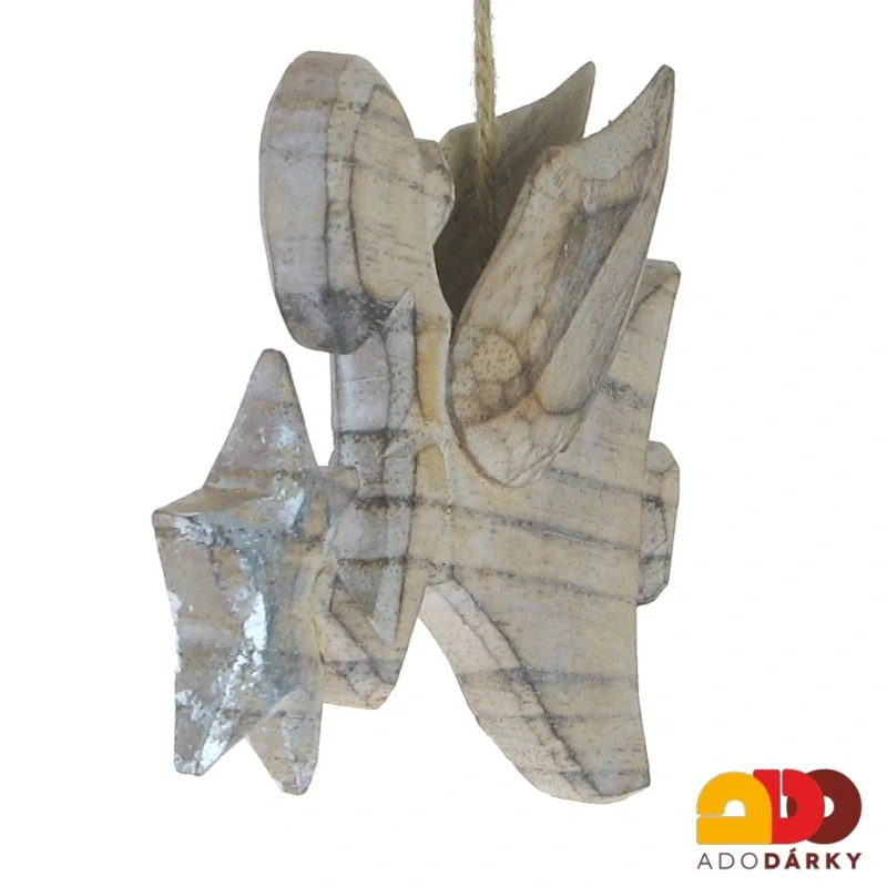Anděl dřevěný s hvězdou - závěs 20 cm
