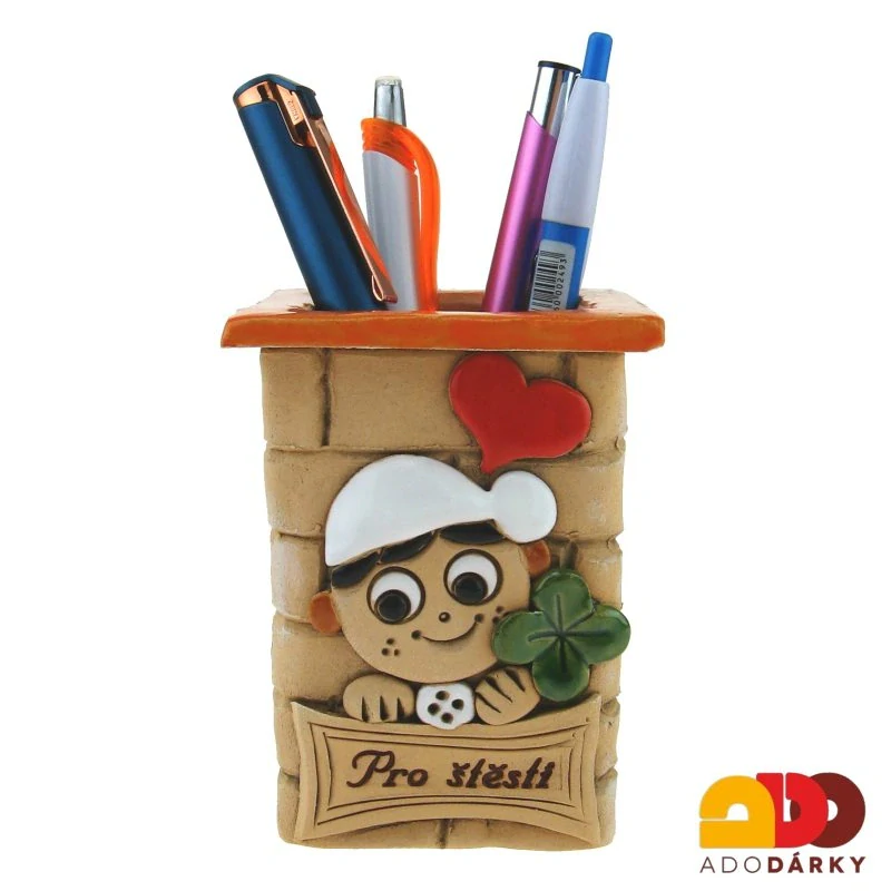 Tužkovník s kominíkem "Pro štěstí" s oranžovým okrajem