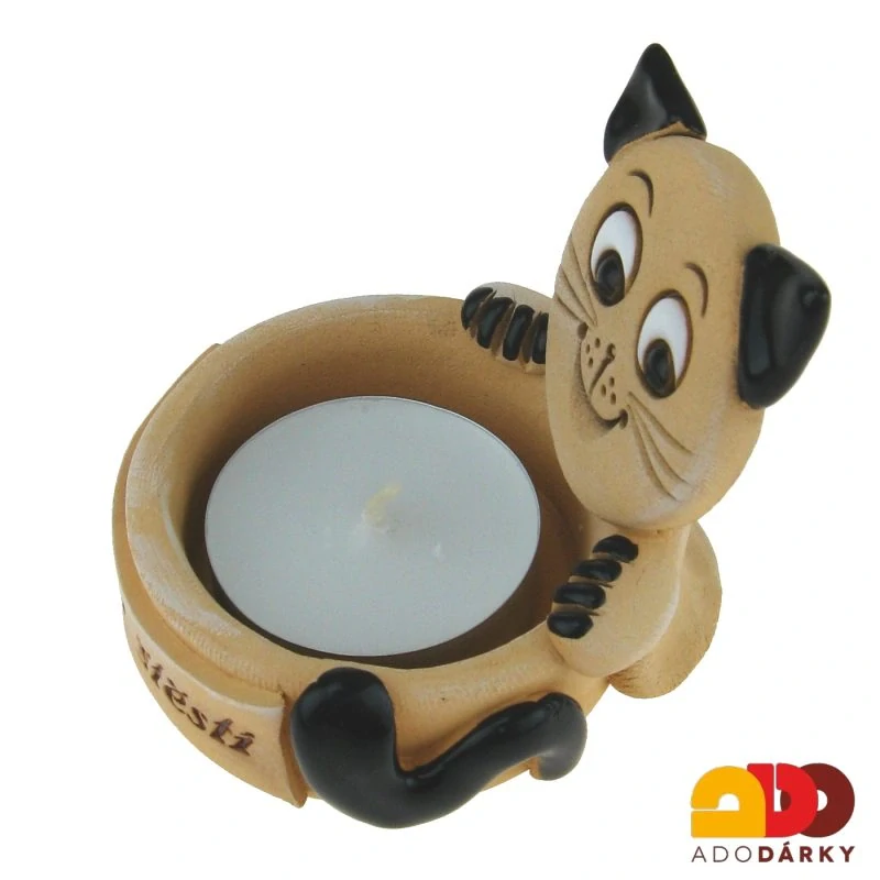 Svícen s černou kočkou Ø 7,5 cm