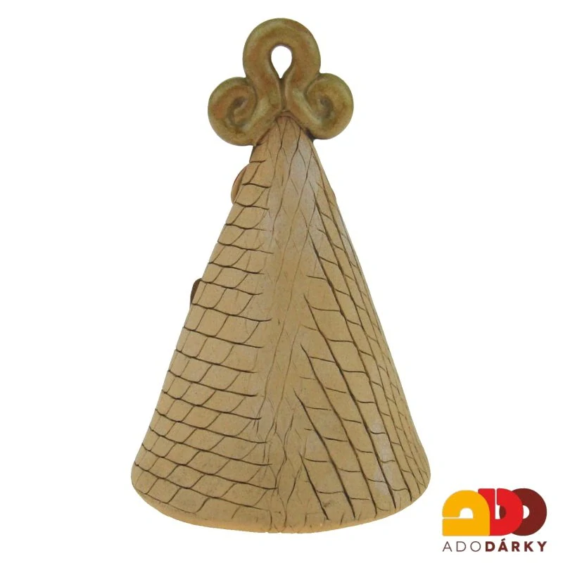 Zvonek s hnědým psem "Pro štěstí" s béžovým ouškem 10 cm