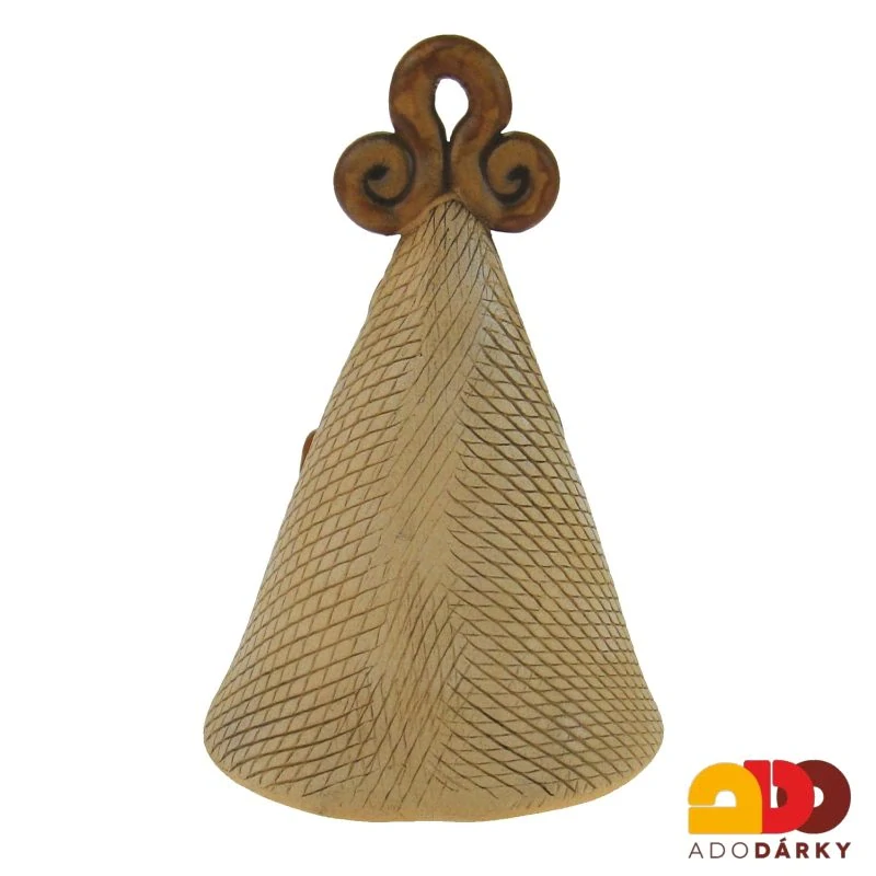 Zvonek s hnědým psem "Pro štěstí" s hnědým ouškem 10 cm