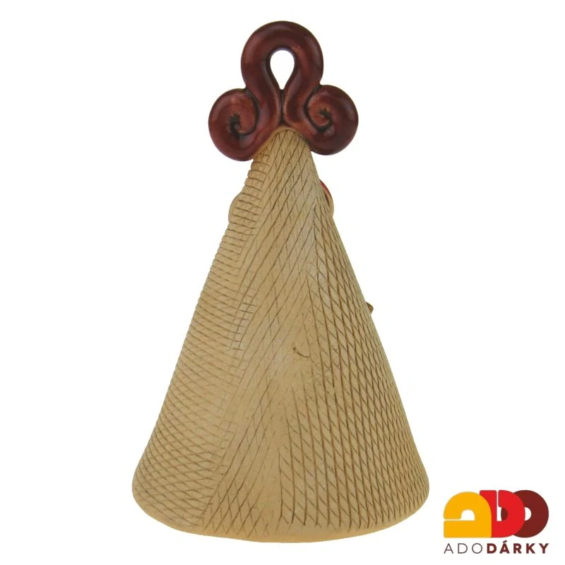 Zvonek s hnědou kočkou Pro štěstí s rezavým ouškem 10 cm