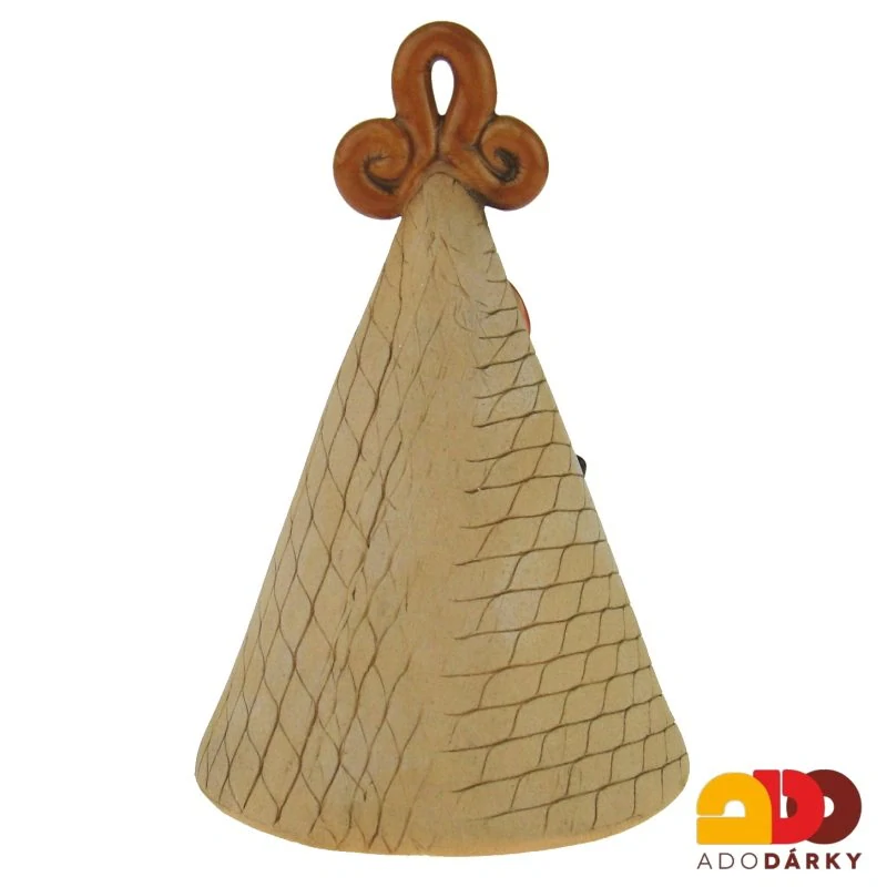 Zvonek s černou kočkou Pro štěstí s hnědým ouškem 10 cm