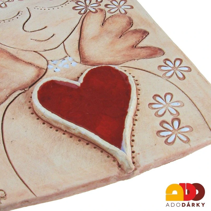 Keramická kachle na zeď s andělem se srdcem 27,5 cm