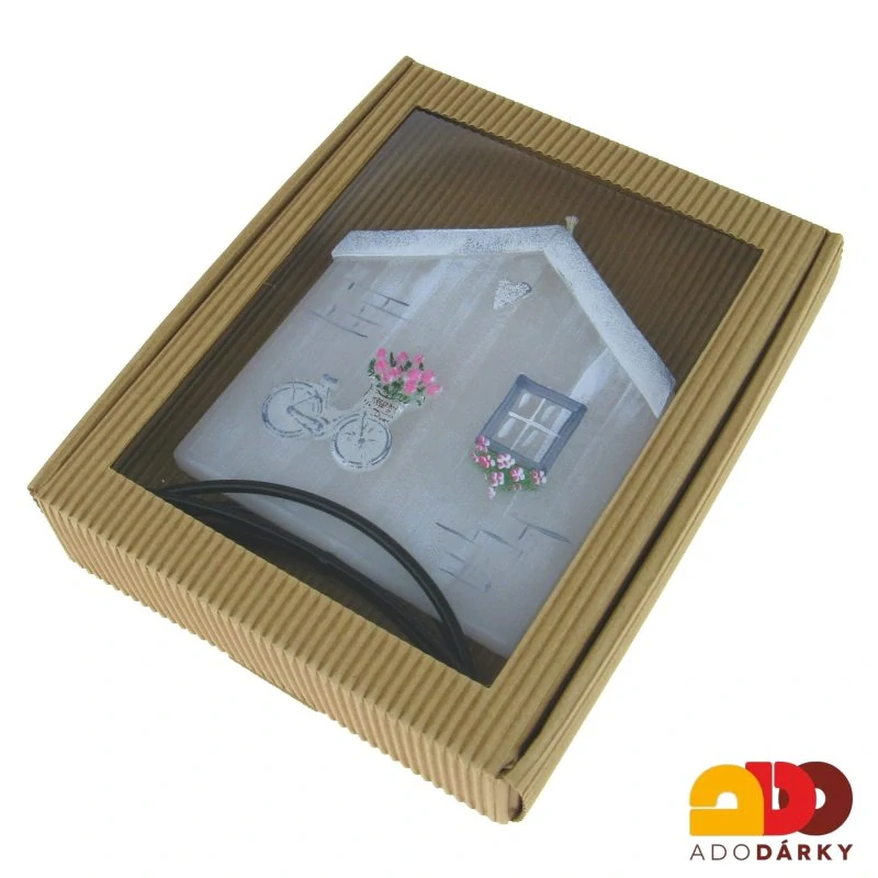 Svíčka domeček "Okno s kolem" + kovový stojánek