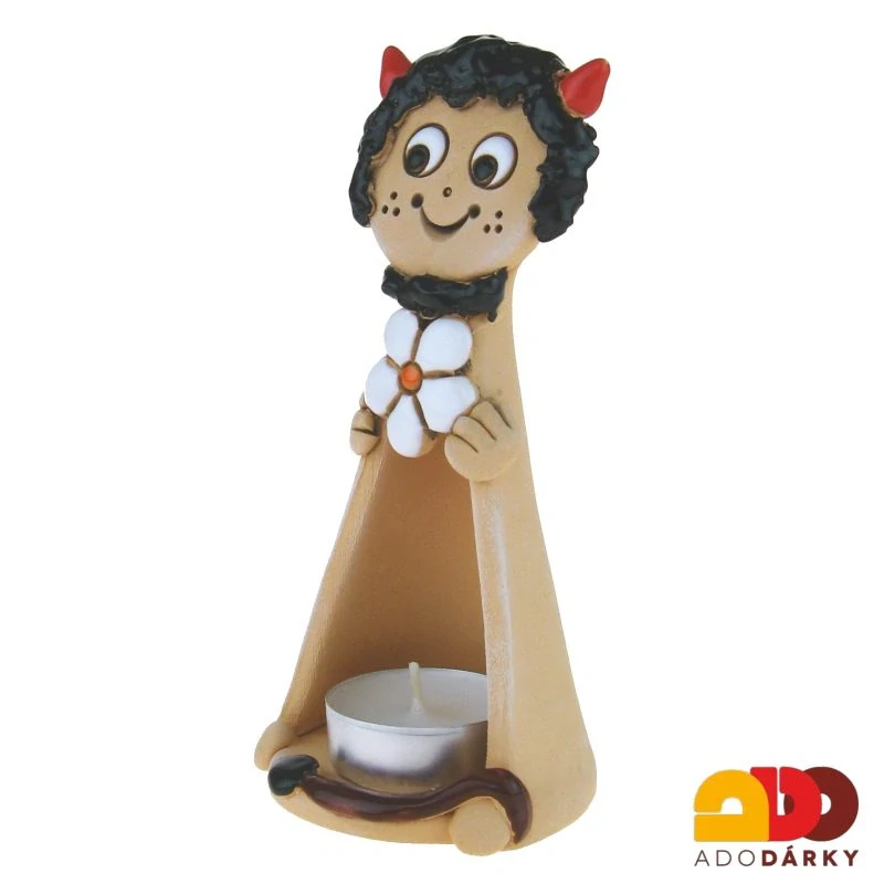 Svícen čert s bílým květem 16 cm