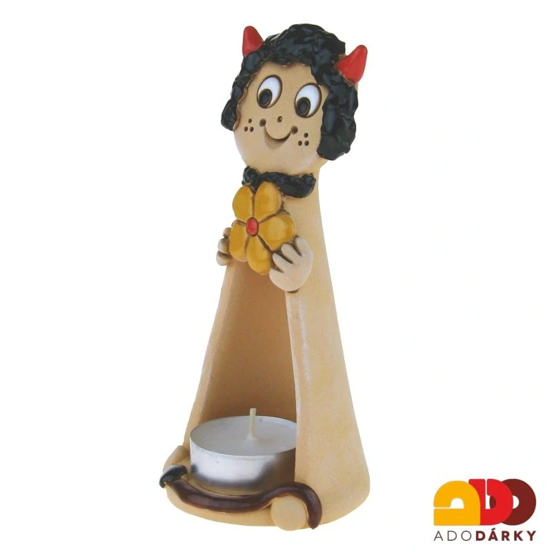 Svícen čert s žlutým květem 16 cm