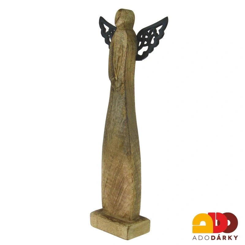 Anděl dřevěný s kovovými křídly 34,5 cm