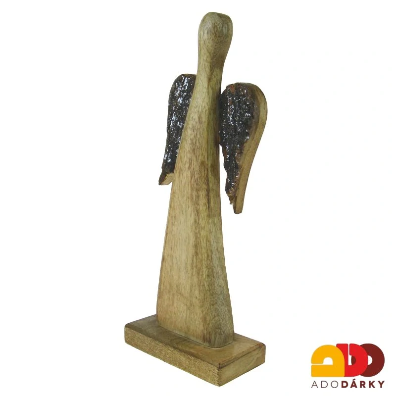 Anděl dřevěný s křídly z kůry 31 cm