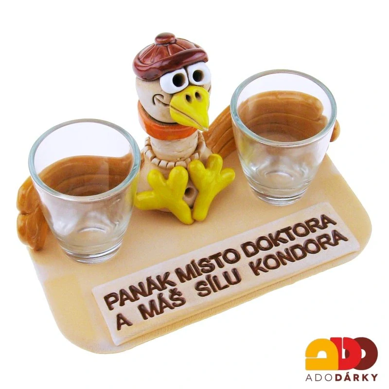 Kondor se štamprlemi a nápisem s rezavou čepičkou