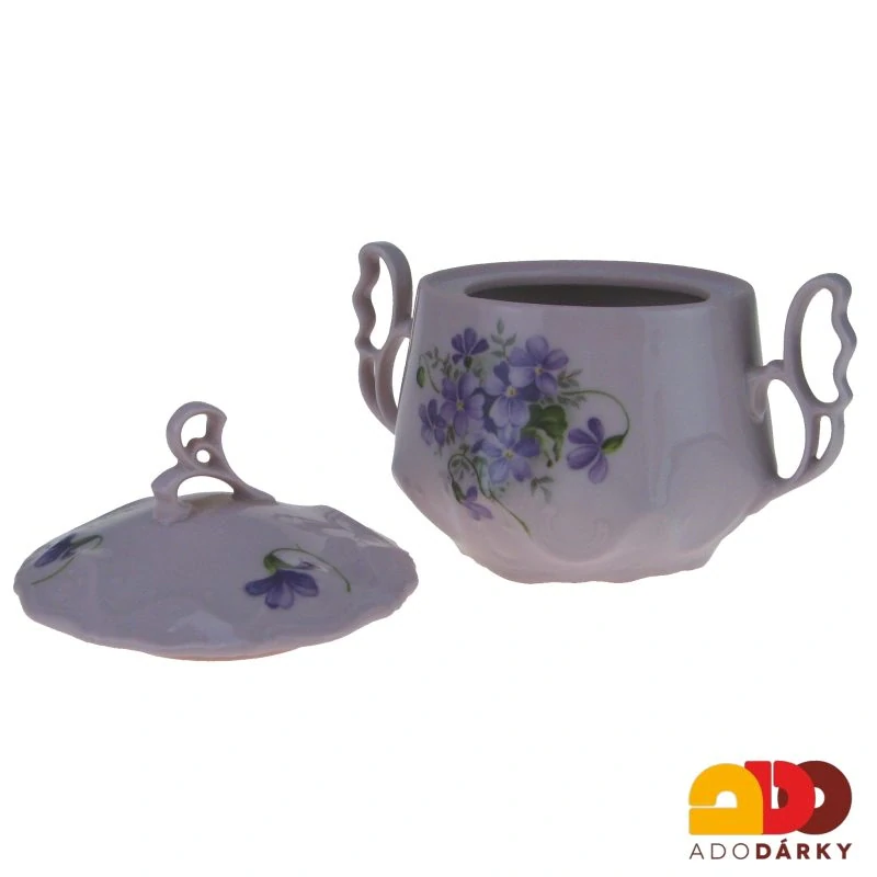 Cukřenka baňatá růžový porcelán fialky