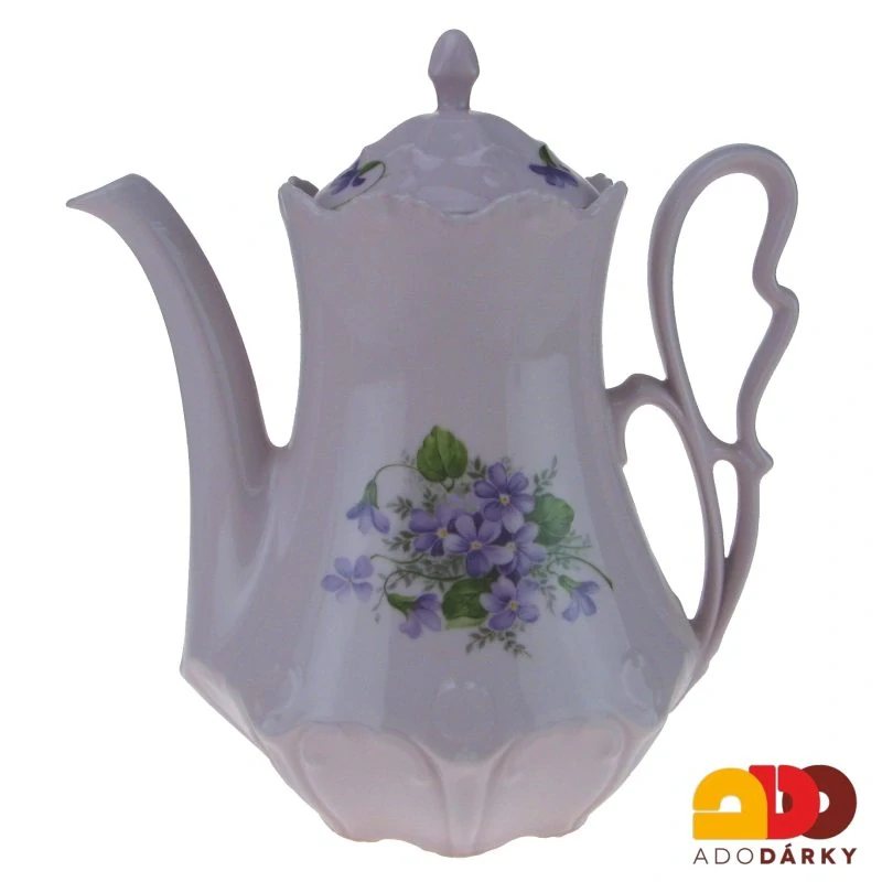Konvice růžový porcelán fialky 1,35l
