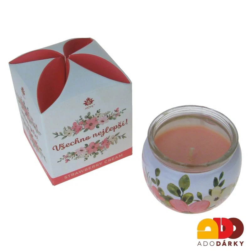 Svíčka ve skle VŠECHNO NEJLEPŠÍ /Strawberry cream