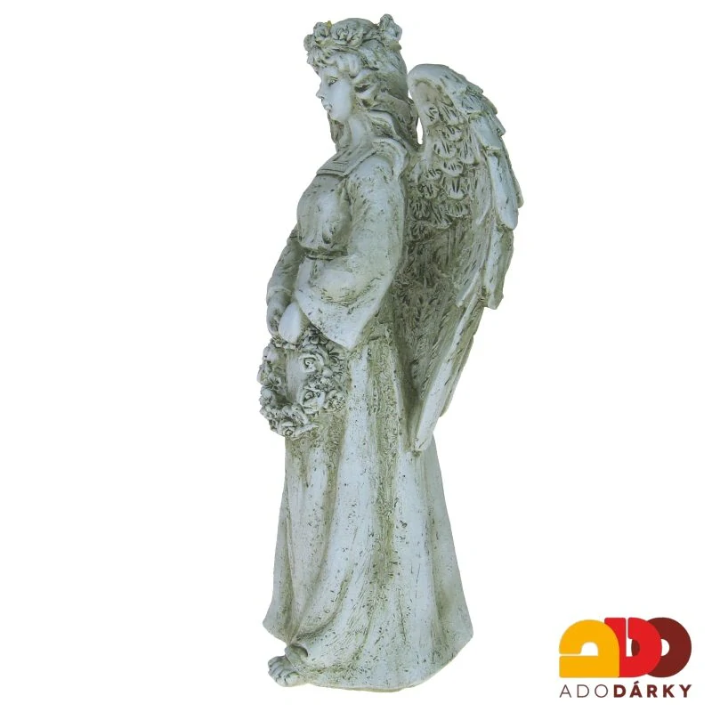 Anděl s kruhem květů a svítící čelenkou 32 cm