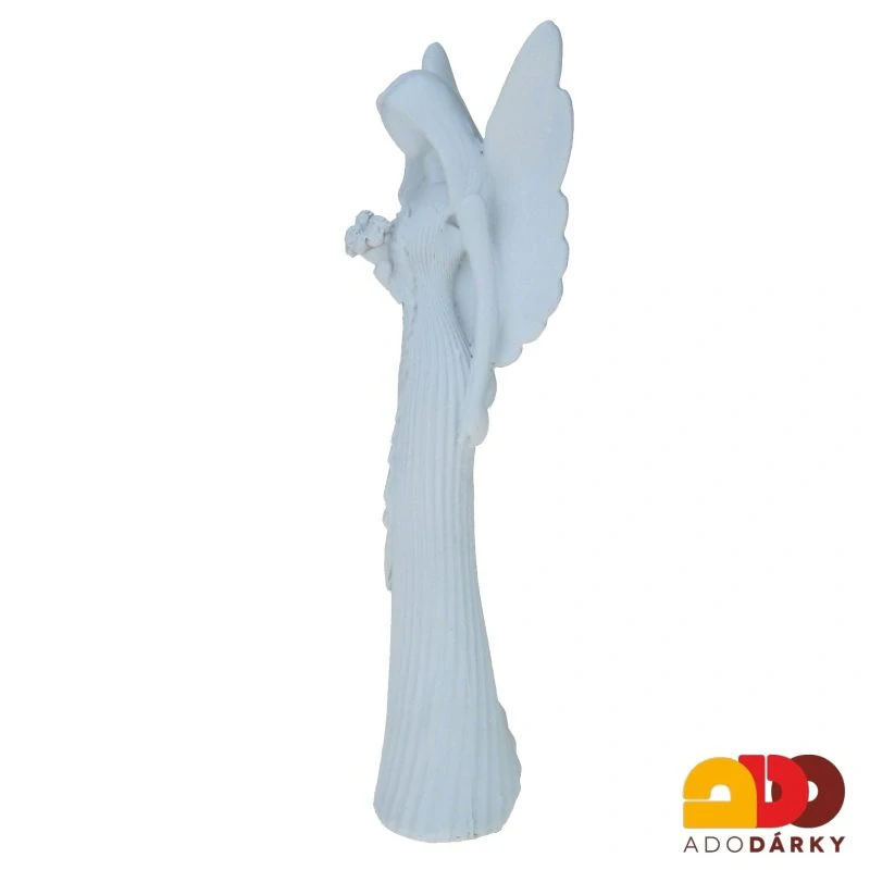 Anděl bílý s kyticí květů ve vroubkovaných šatech 20 cm