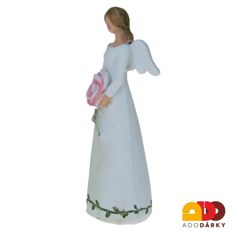 Anděl malý s velkou růží 12 cm