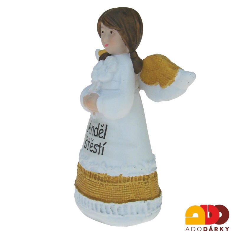 Anděl Štěstí s květy béžový 10 cm