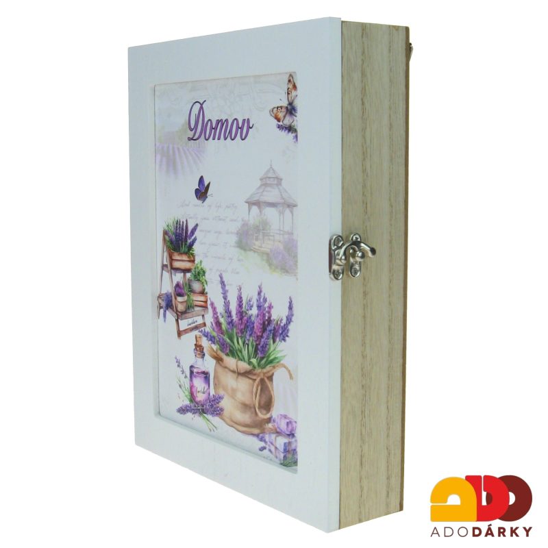 Skříňka na klíče levandule "Domov" 26 x 19,5 cm