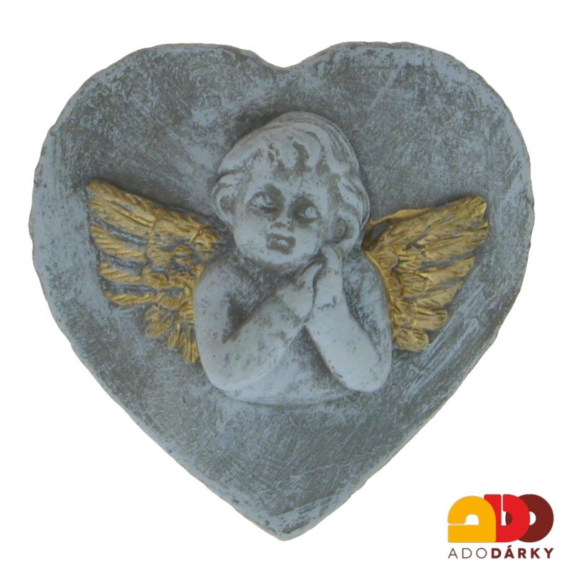 Betonové srdce s andělem 12,5 cm