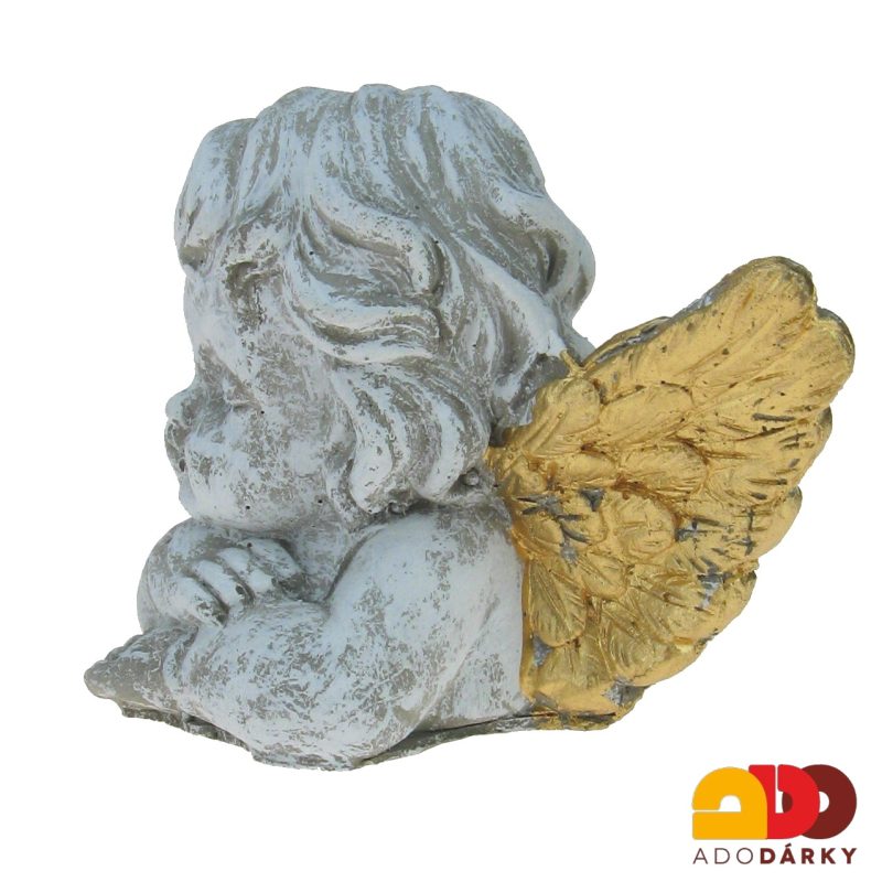 Busta betonového anděla se zlatými křídly 11,5 cm