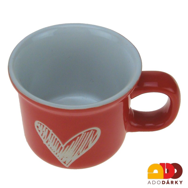 Hrnek červený s plným bílým srdíčkem 90 ml
