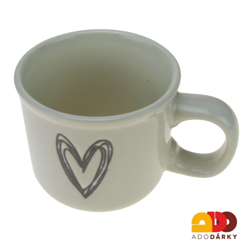 Hrnek krémový s šedým srdíčkem - jen obrys 90 ml