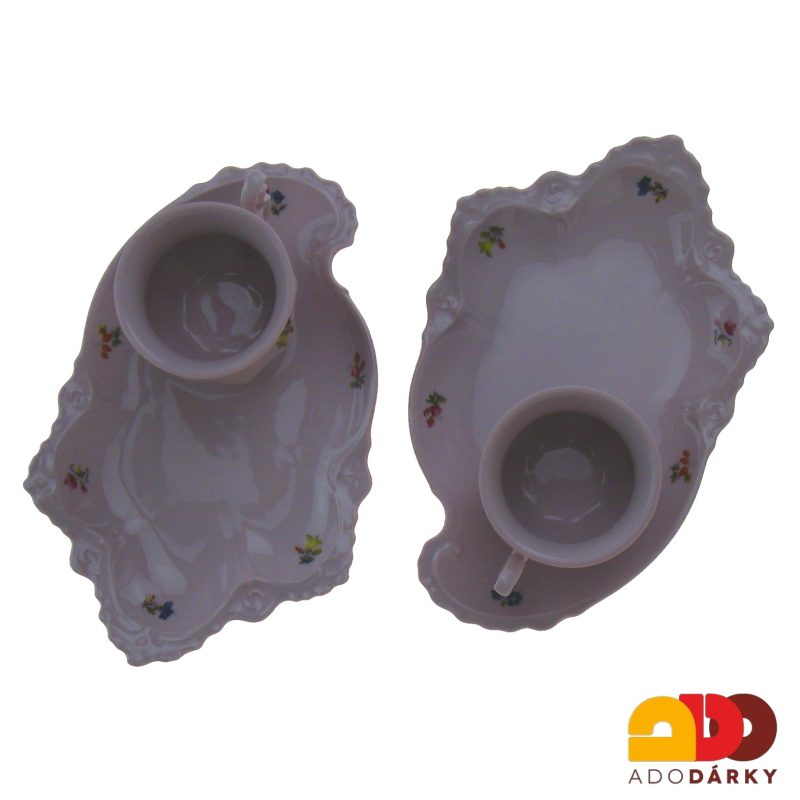 Snídaňová sada 2 hrnků s podšálkem růžový porcelán házenka 120 ml