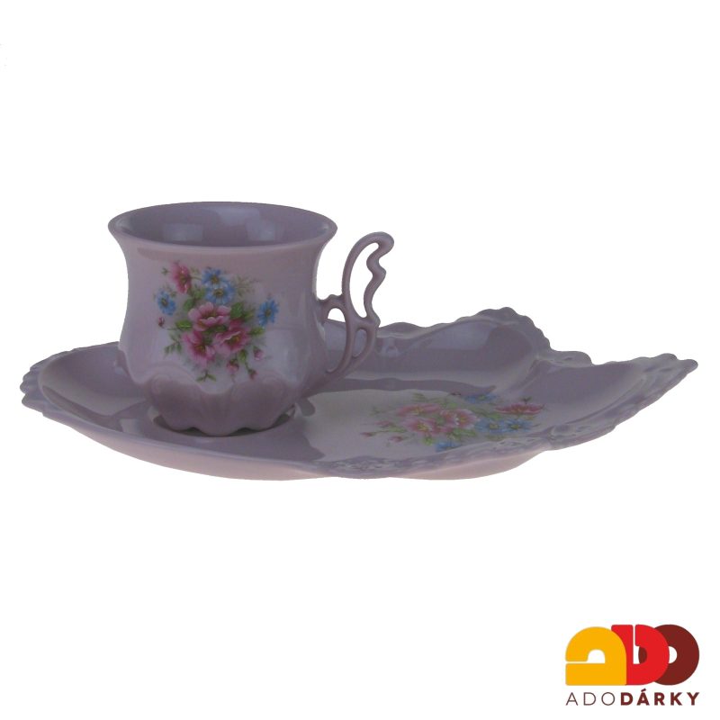 Snídaňová sada 2 hrnků s podšálkem růžový porcelán gladys - drobné květy 120 ml
