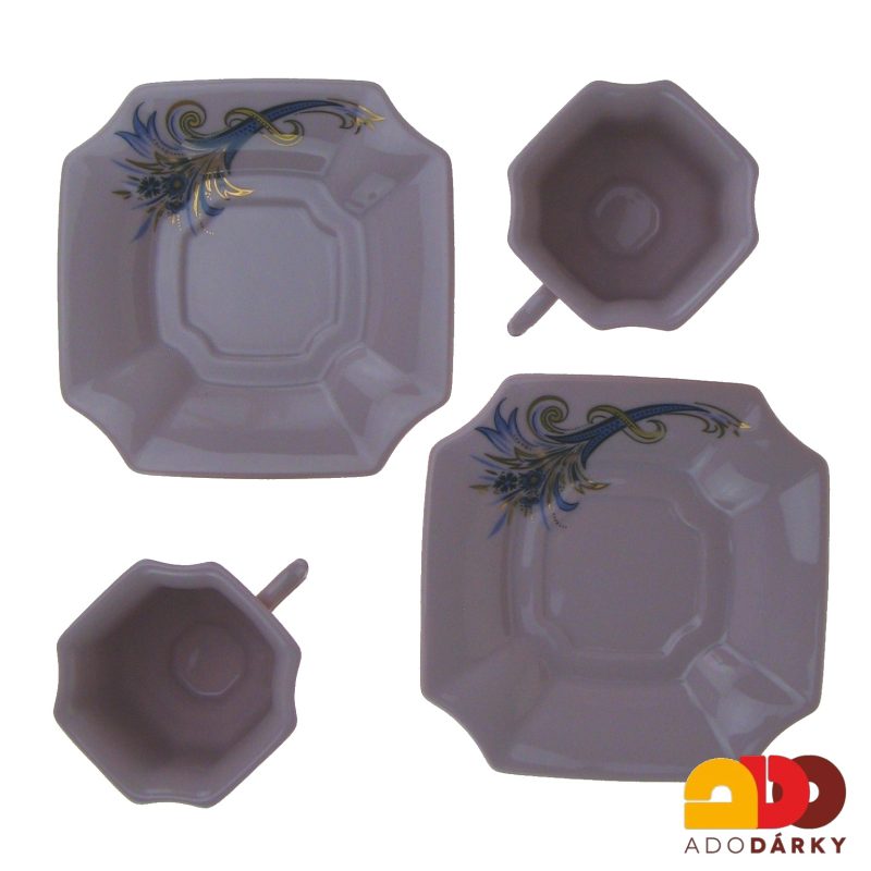 Sada kávových šálků s podšálky růžový porcelán modrý roh hojnosti 120 ml