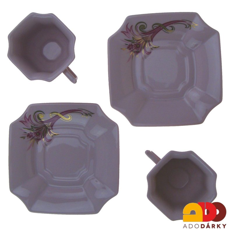 Sada kávových šálků s podšálky růžový porcelán červený roh hojnosti 120 ml
