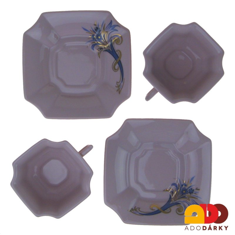 Sada čajových šálků s podšálky růžový porcelán modrý roh hojnosti 150 ml