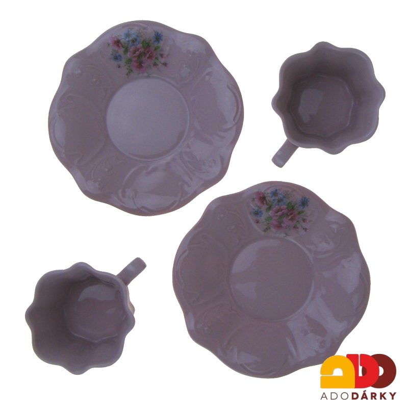 Sada šálků s podšálky růžový porcelán - gladys - drobné květy 0,12 l