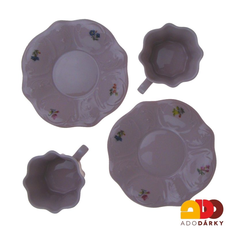 Sada šálků s podšálky růžový porcelán - házenka 0,12 l