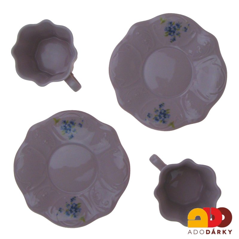Sada šálků s podšálky růžový porcelán - pomněnky 0,12 l