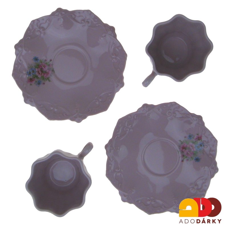 Sada šálků s podšálky růžový porcelán - gladys - drobné květy 200 ml