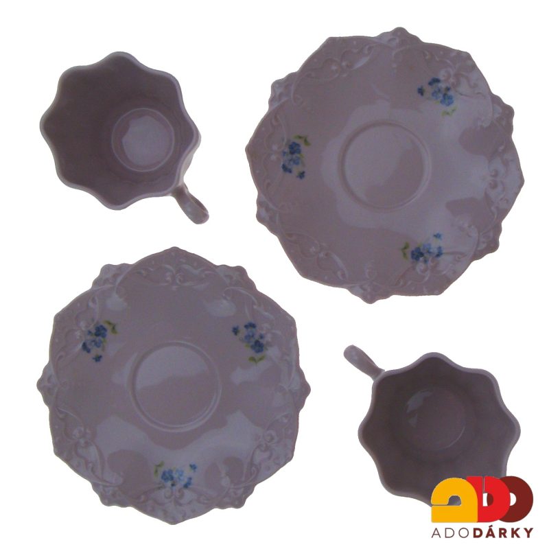 Sada šálků s podšálky růžový porcelán pomněnky 200 ml