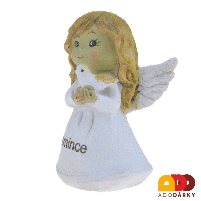 Anděl s holoubkem bílý "MAMINCE" 8 cm